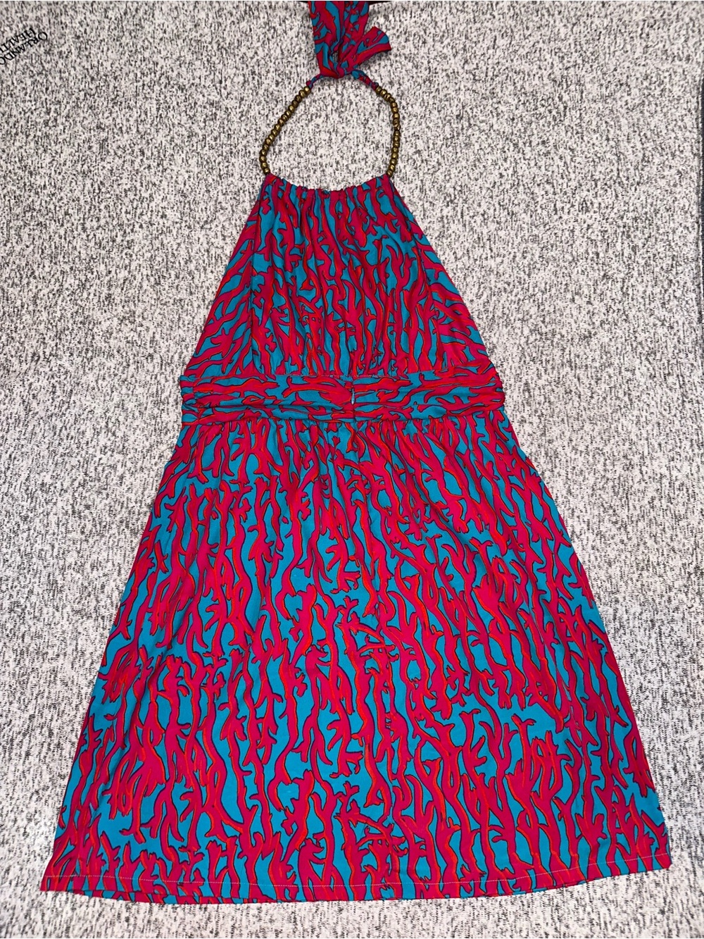 Southern Frock Ladies Vibrant Blue & Pink Halter Summer Dress, Size Large. EUC